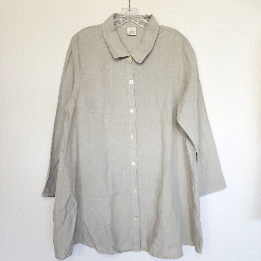 Et'Lois USA Sz M Button Down 100% Linen Relaxed Lagenlook Long Sleeve Blouse Top